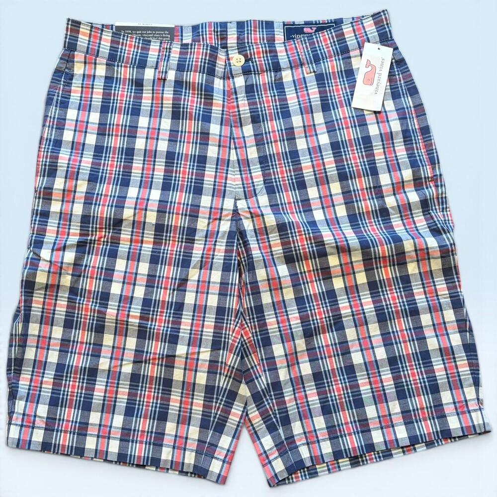 Vineyard Vines Shorts Mens 32 Blue Harrington Plaid Club Chino 11 Inseam